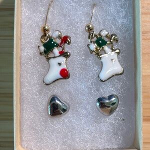 Festive Stocking Earrings with Heart Studs